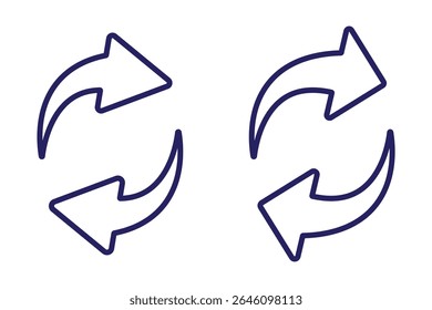 Um conjunto de ícones de substituição e atualização. Conjunto de ícones de transferência. Símbolo de troca. Conceito de transferência, troca, troca, rotação, inversão. Circular. Ícone de seta. reciclando recorrência, renovação, Exchange. Atualizar. ícone Atualizar