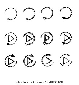 Set of replay or reload buttons icon with hand drawn doodle style vector isolated on white
