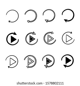 Set of replay or reload buttons icon with hand drawn doodle style vector isolated on white