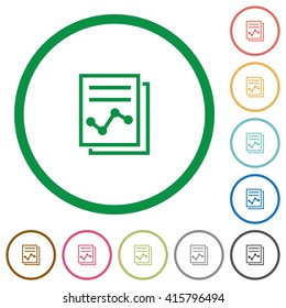 Set of report color round outlined flat icons on white background