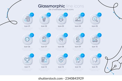 Set of Report, Energy and Music line icons for web app. Empower, Shields, Reject protection icons. Delivery, Calculator alarm, Ice maker signs. Cough, Grill, Deal. Bill accounting. Vector