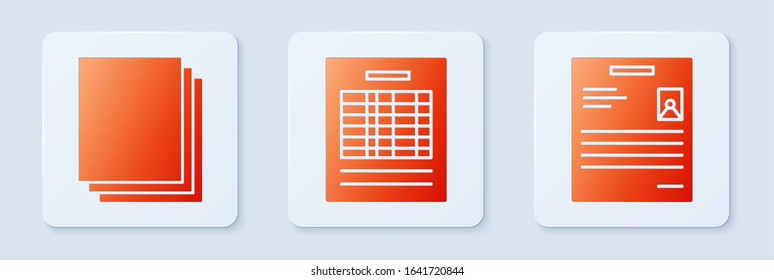 Set Report file document, Clean paper and Personal document. White square button. Vector