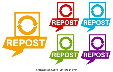 set repost icon labels. Repeat post symbol Vector illustration	