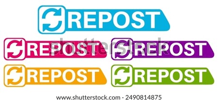 set repost icon labels. Repeat post symbol Vector illustration	