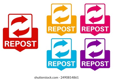 set repost icon label Ilustración vectorial de stickers	