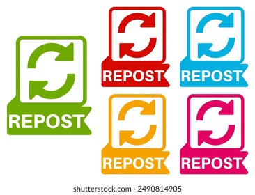 set repost icon labels sticker symbol Vector illustration	