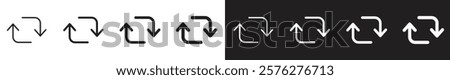 Set of repost, share, retweet, and refresh icons with line arrows. Vector illustration for social media and interface designs.