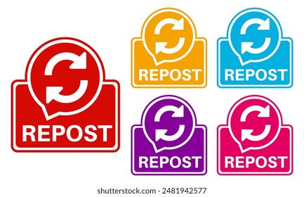 set Repost sign icon. social media share sign labels design vector illustration