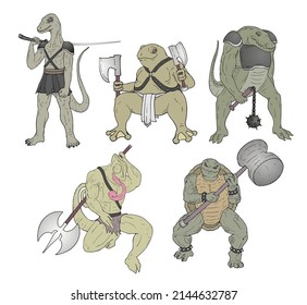 Set of reptile warriors design