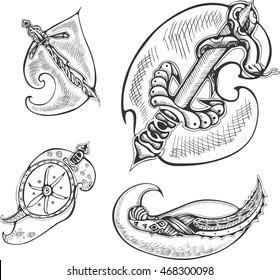 Set of reptile-stylized blades. Vector illustrations.