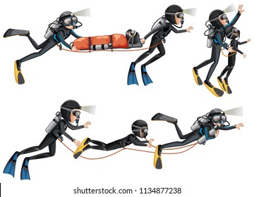 Set of rescue divers illustration