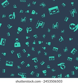 Set Rescue helicopter, Donation and charity, Male doctor and Hand holding Earth globe on seamless pattern. Vector