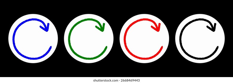 Conjunto de iconos de Restablecer, conjunto de iconos de actualización para recargar. Recarga el símbolo en varios colores. Ilustración vectorial de icono de Actualizar