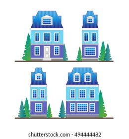a set of residential building facades. from different sides of the house with trees