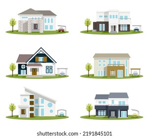 Set of residential house - front view, Six types variation