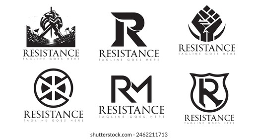 Conjunto de diseño de logotipo de Vector de Resistencias, diseño de logotipo de resistencias mínimas, icono, color blanco y negro 