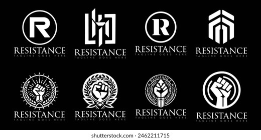 Conjunto de diseño de logotipo de Vector de Resistencias, diseño de logotipo de resistencias mínimas, icono, color blanco y negro 
