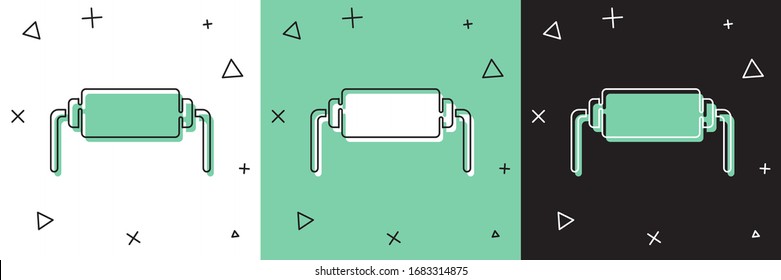 Ajuste el icono de Resistor de electricidad aislado en fondo blanco y verde, negro. Ilustración vectorial