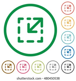 Set of resize tool color round outlined flat icons on white background