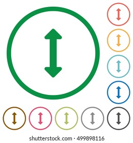 Set of resize vertical color round outlined flat icons on white background