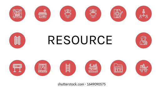 Conjunto de iconos de recursos. Como miembro del equipo, Solar, Recursos humanos, Empleo, Colaboración, Panel, Represa, Ladder, Energía geotérmica, Grupo, Red petrolífera , iconos de recursos