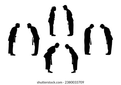 Set Respect and honor each other before and after sports competitions between women and men. karate silhouette vector. Boxing and competition silhouettes vector image,