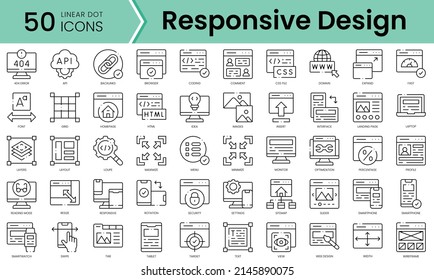 Conjunto de iconos de diseño receptivos. Conjunto de iconos de estilo de arte de línea. ilustración vectorial