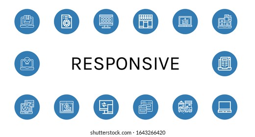 Set of responsive icons. Such as Laptop, Printing test, Grid, Market, Tablet, Responsive , responsive icons