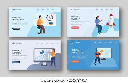 Set Of Responsive Web Banner Or Landing Page For Business Concept.