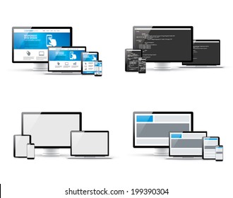 Set of responsive web design and website coding development