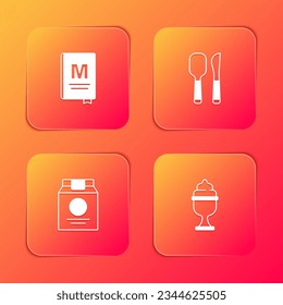 Set Restaurant cafe menu, Knife and spoon, Online ordering delivery and Ice cream bowl icon. Vector