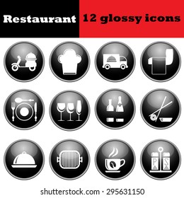 Set of restaurant glossy icons. EPS 10 vector illustration.
