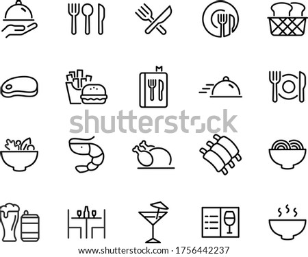 set of restaurant icons, chef, menu, ketchen, drinks, meal, food