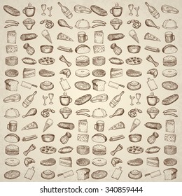 Set of restaurant icons. Hand drawn objects.