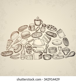 Set of restaurant icons. Hand drawn objects.
