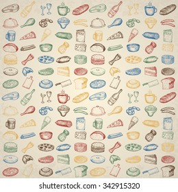 Set of restaurant icons. Hand drawn objects.