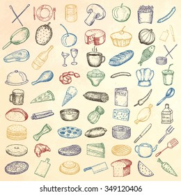 Set of restaurant icons. Hand drawn objects.