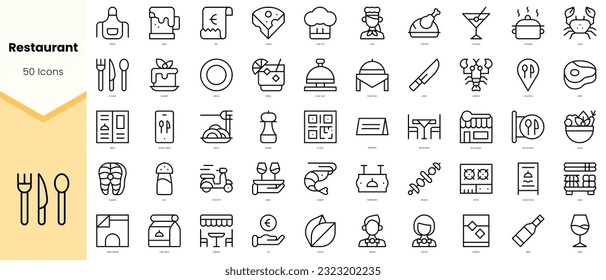 Set of restaurant Icons. Simple line art style icons pack. Vector illustration