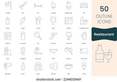 Set of restaurant icons. Thin outline icons pack. Vector illustration