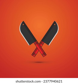 Set of restaurant knives icons. Silhouette two butcher knives - Cleaver and Chef Knives. Logo template for meat business - farmer shop, market, butchery or design. Illustration