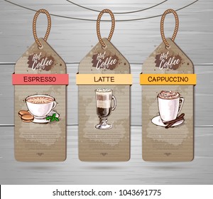 Set of Restaurant labels of coffee menu design