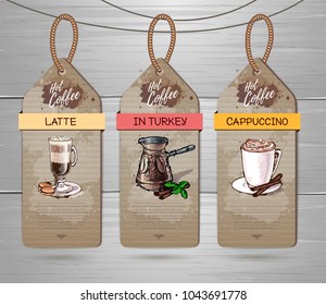 Set of Restaurant labels of coffee menu design