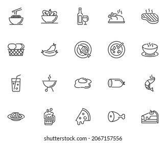 set of restaurant line icons, food, recipe