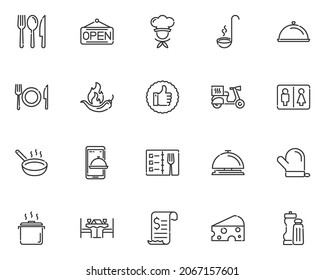 set of restaurant line icons, food, recipe, kitchen
