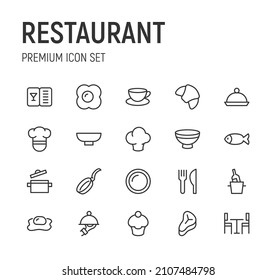 Set of restaurant line icons. Premium pack of signs in trendy style. Pixel perfect objects for UI, apps and web. 