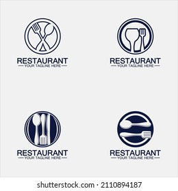 Set Restaurant logo with spoon and fork icon,menu design food drink concept for cafe restaurant