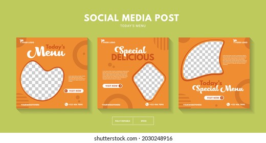 Set of restaurant menu banner social media post. Editable social media templates for promotion. Set of social media story and frame for photo. Layout design for marketing on social media