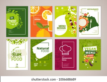 Set restaurant menu  brochure  flyer design templates in A4 size  Vector illustrations for food   drink marketing material  ads  natural products presentation templates  cover design 
