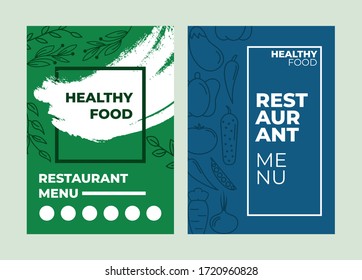 Set of restaurant menu, brochure, flyer design templates in A4 size. Vector illustrations for food and drink marketing material, ads, natural products presentation templates, cover design.