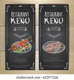 Set of restaurant menu chalk drawing banners